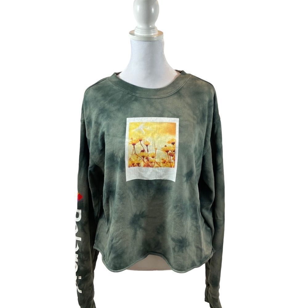 Ladies‎ Polaroid Brand Green Tie Dyed Graphic Sweatshirt Size Large